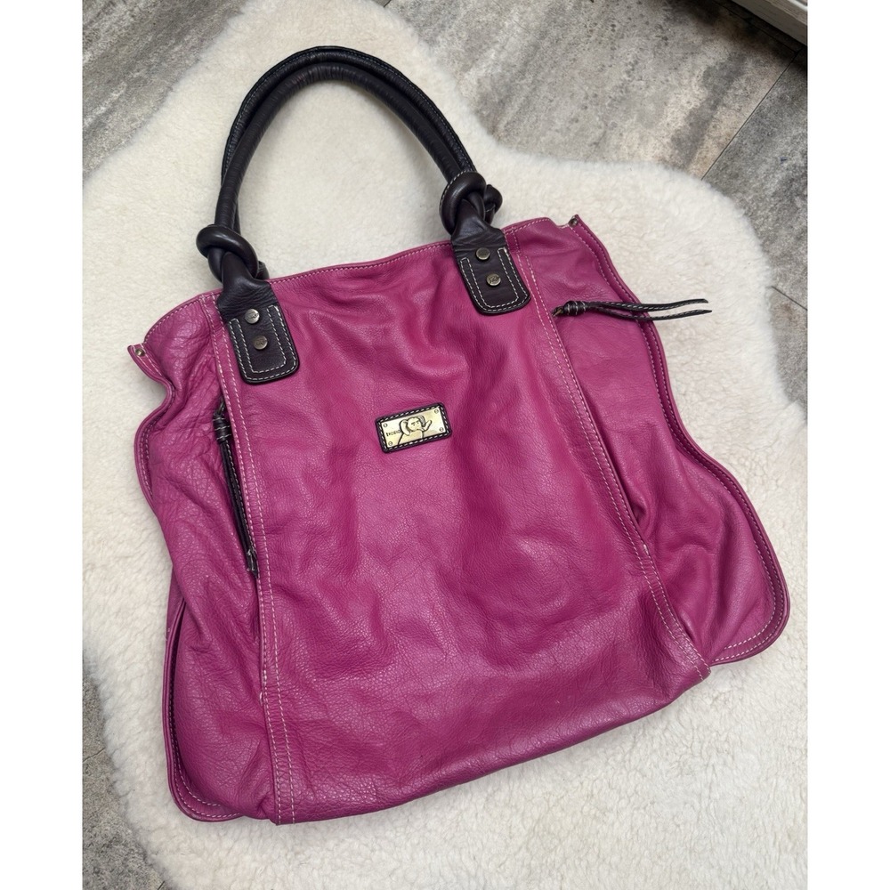 Avorio Fuchsia Pink Leather Purse Made Italy Y2K Boho Glam Bag Slouchy Mcbling